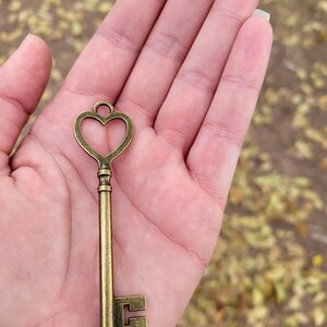 Big Key Pendant Heart Key Antiqued Bronze Heart Top Key Skeleton
