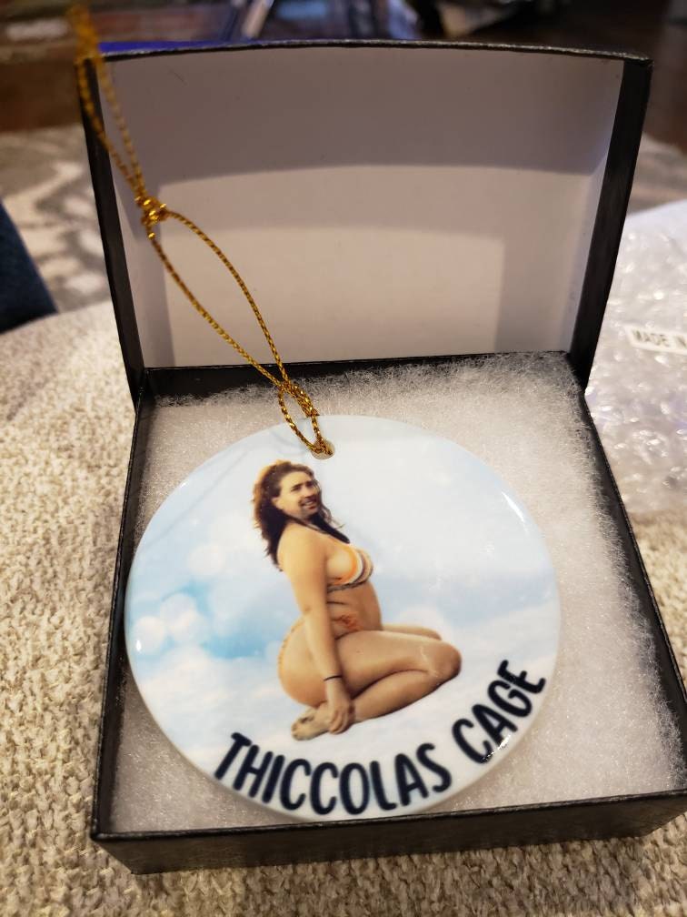 Thiccolas Cage Ceramic Christmas Ornament | Nicolas Cage | Secret Santa | Gag Gift | Funny Ornament | Ugly Ornament | White Elephant