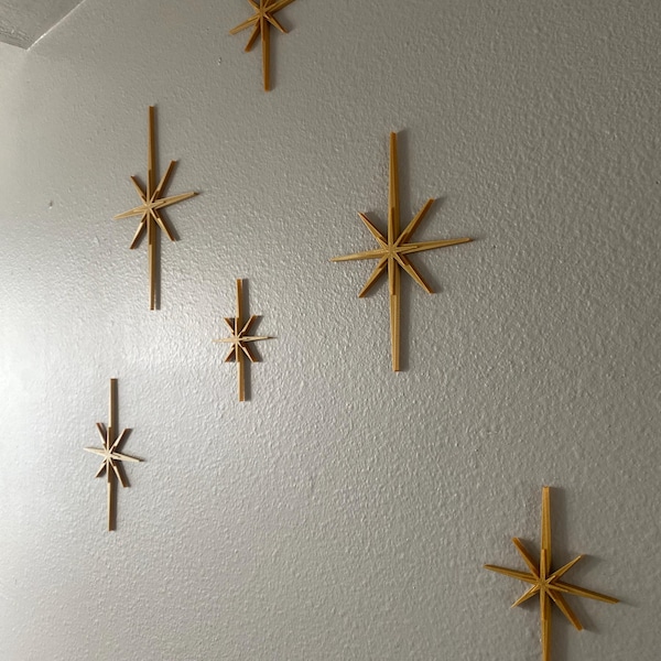 Mcm Star Pattern Mini Elongated Mid Century Modern Starbursts Wall Decor Set of 6 Indoor ...