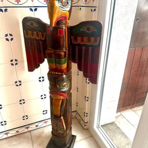イーグルトーテムポール木彫り：高さ39インチのガーデンアート、ホーム