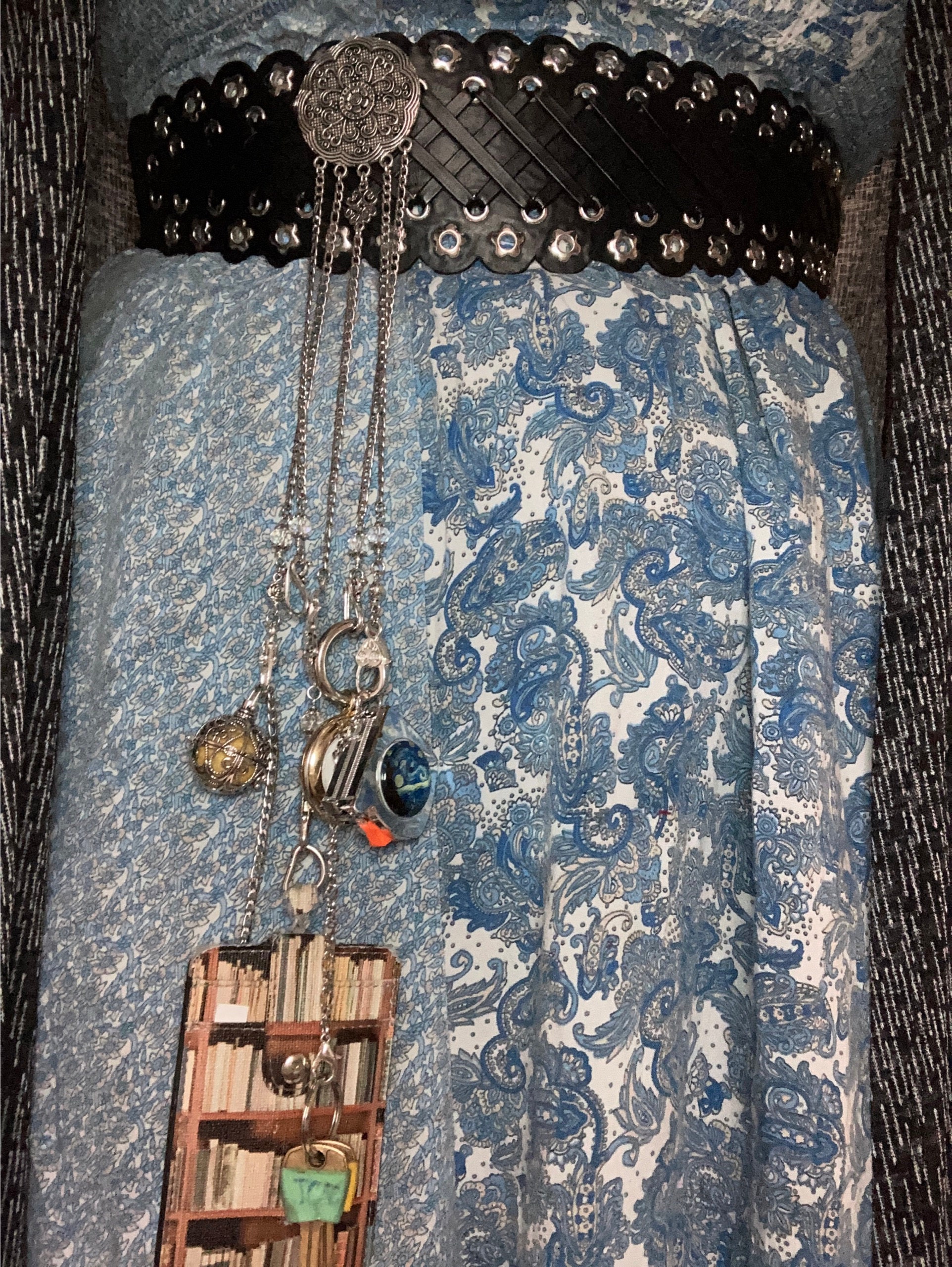 Round Floral Chatelaine with Waist Clip  5 Chains and Hooks for Fiber Arts