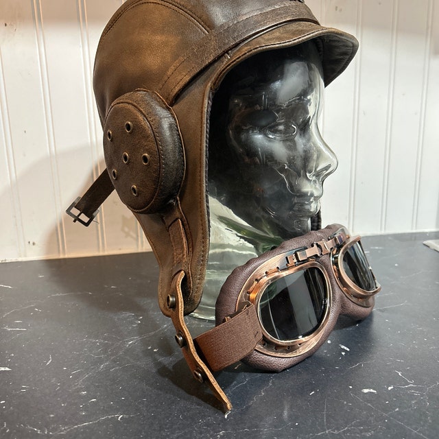 Aviator Hat for Headphones, Leather Helmet, WW2 Pilot Cap Aviator Hat for Headphones, Leather Helmet, WW2 Pilot Cap