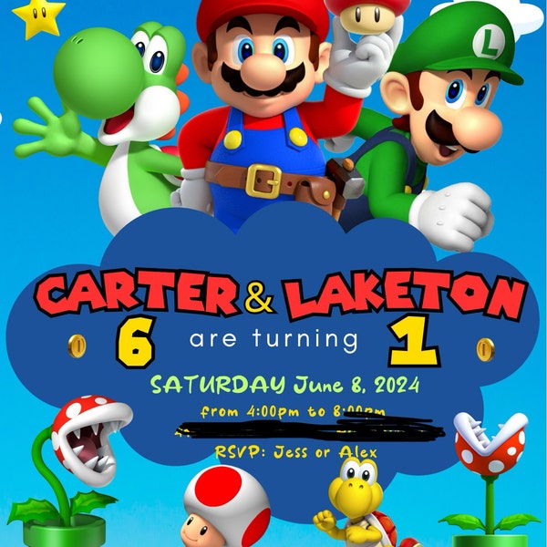 Super Mario Birthday Invitation, Birthday Invitation, Mario Waterslide Invitation, Editable ...