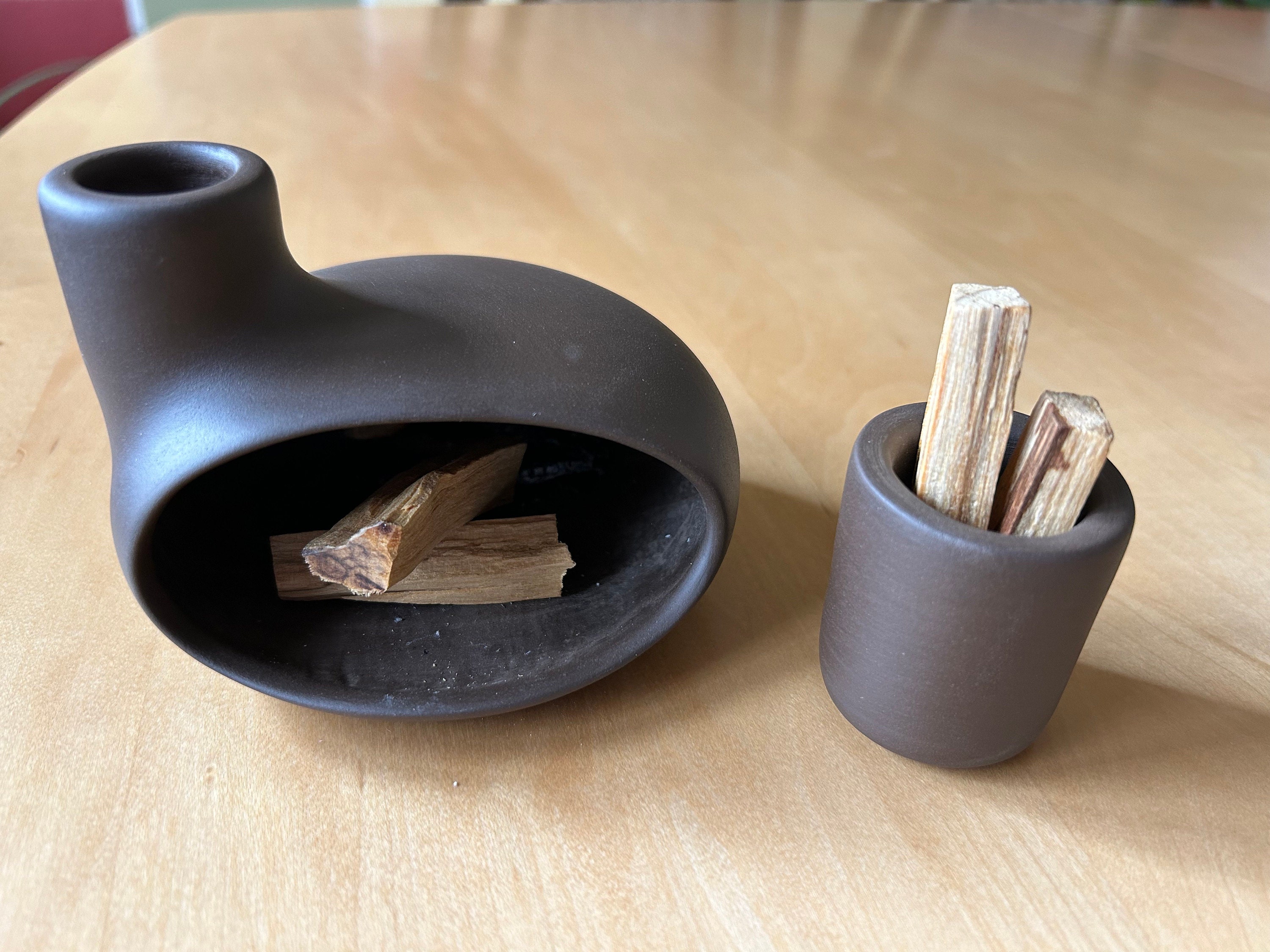Palo Santo Holder & Matchstick Holder Set, Cone Incense Burner, Handmade Modern Ceramic Chiminea Incense Holder, Meditation Gift
