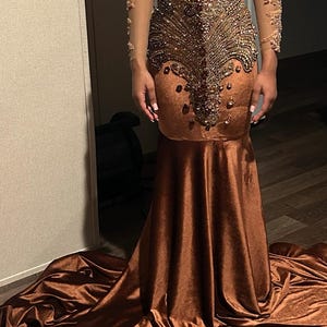 Luxury Brown Rhinestone Appliqu Evening Dress - Handcrafted Couture Gown  With Crystals - Birthday Prom Full Dress in Tulle Mesh Fabric - Etsy