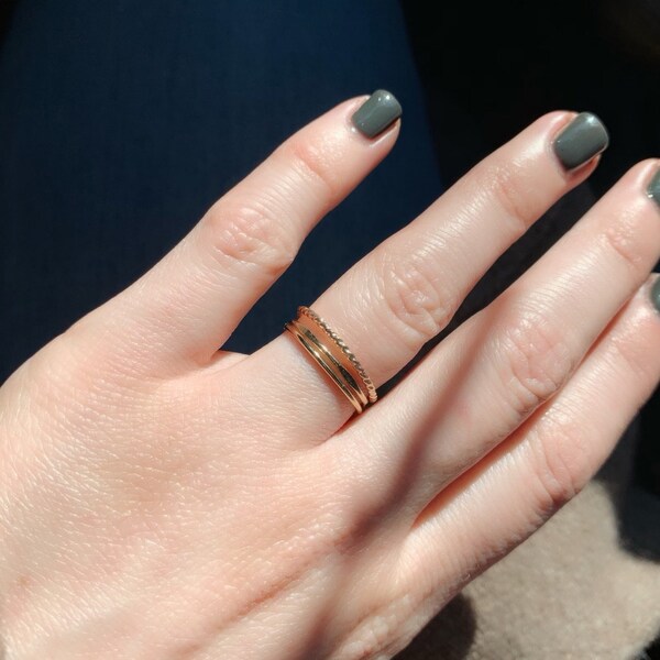 14k GOLD Fill Stacking Rings. Set of THREE Skinny Textured Boho Gold ...