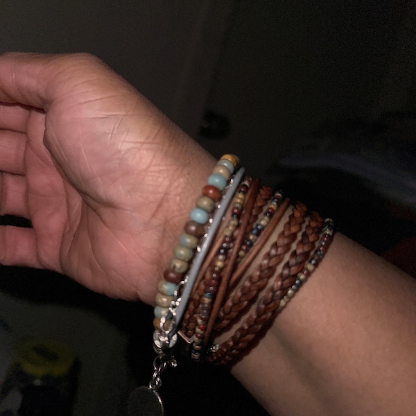 Jasper Flower Design Boho Wrap Bracelet
