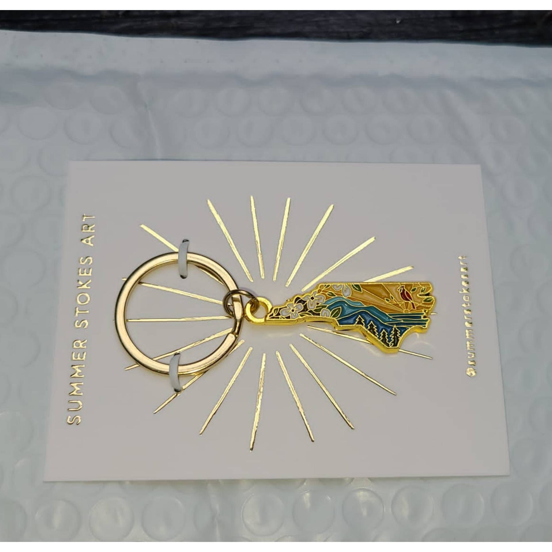 North Carolina Gold Enamel Keychain | North Carolina Outline Key Ring | Soft Enamel Illustrated State Keychain 1.5&quot;
