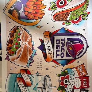 Taco Time Tattoo Flash Art Print - Etsy