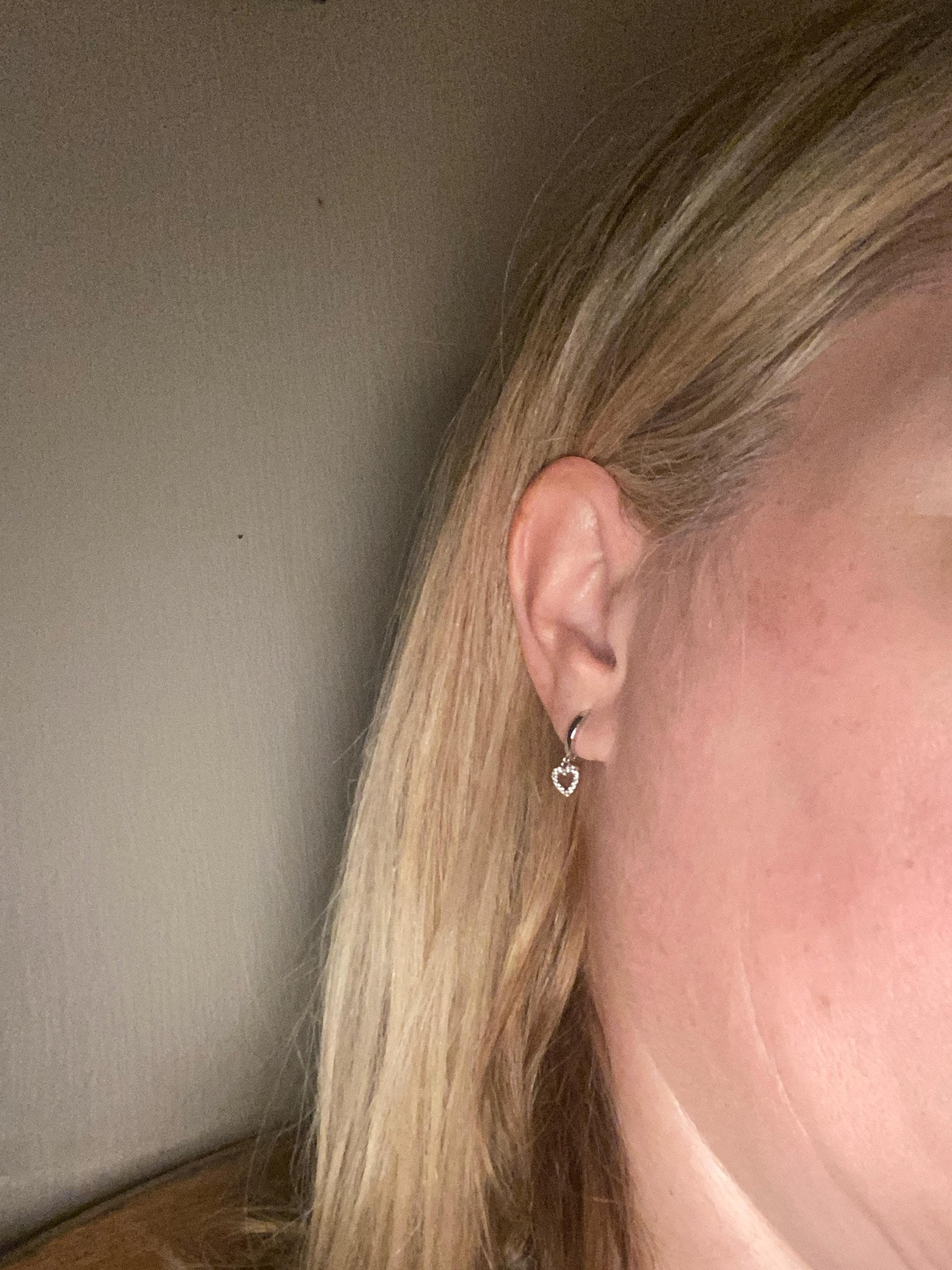 Tiny CZ Heart Dangle Huggie Hoop in Sterling Silver, Silver or Gold or Rose Gold, Skinny CZ Heart Earrings, Heart Huggie Hoops