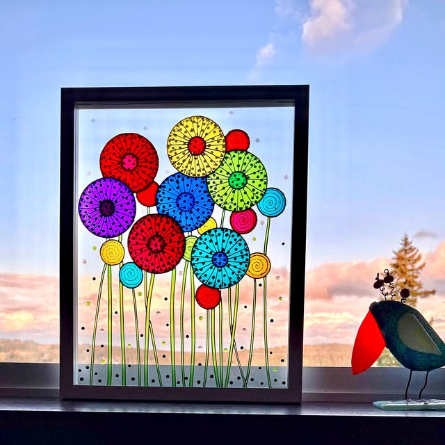 抽象的なガラス風景画：3Dツリーアートウィンドウハンギング（15インチ