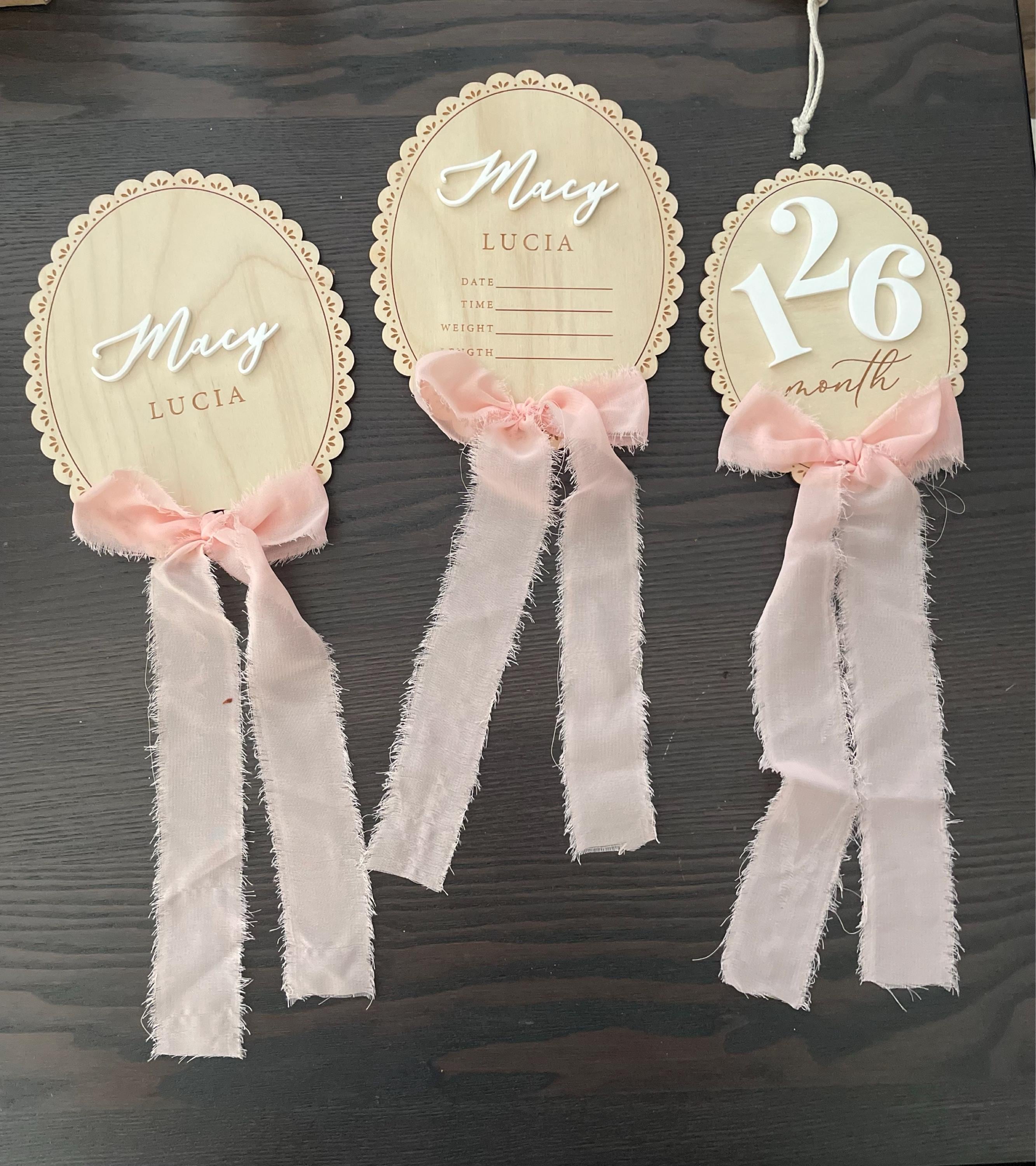 Ribbon Bow Name Sign | Personalized Hospital Birth Announcement | Baby Gift | Baby Photo Prop | Vintage Lace Trim Coquette