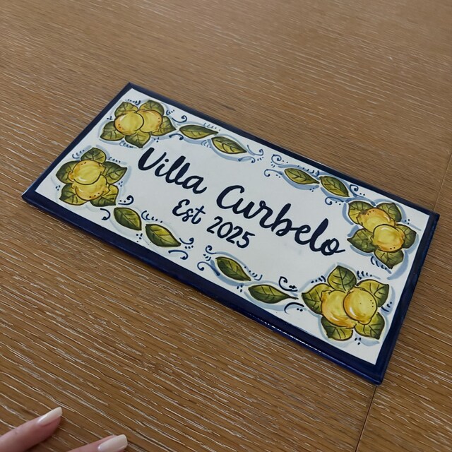 Custom Lemons Address Plaque, Amalfi Coast Ceramic Tiles, Italian