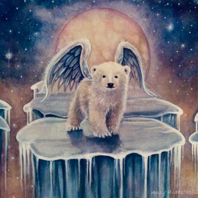 絵画。原画【A bear angel holds the moon】 絵画。原画【A bear angel holds the moon】