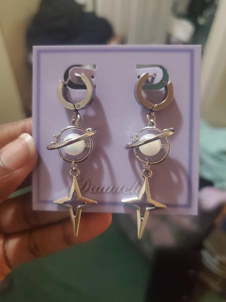 Neptune earrings | grunge jewelry hypoallergenic y2k alt goth edgy punk star silver dangly nickel free