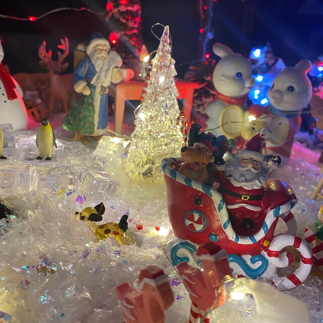 Santa Figurine, Santa Riding on Candy Cane Sleigh, Jolly Old