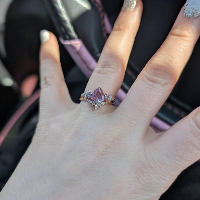 Fireworks Cut Alexandrite Engagement Ring Set Gold Moissanite