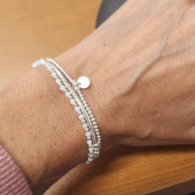 Pulsera Elástica De Plata Ley Con Cuentas 3mm - Joyería Minimalista Para Mujer