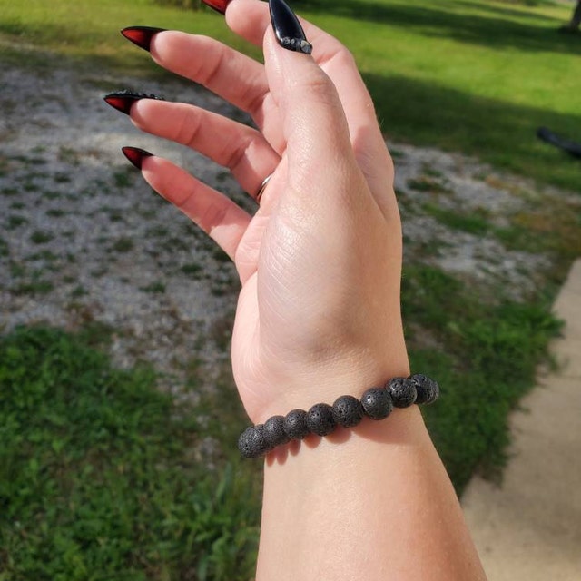 Gothic Luminous Cross Bracelet - Black Volcanic Stone Beaded Bracelet For Men