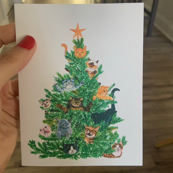 Cat Christmas Tree Card Funny - Cat Lover Gift for Friends - Orange ...
