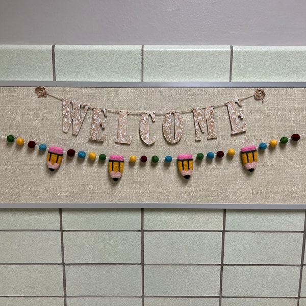 Customizable Bright Rainbow Pencil Garland - Back to School Felt Ball ...