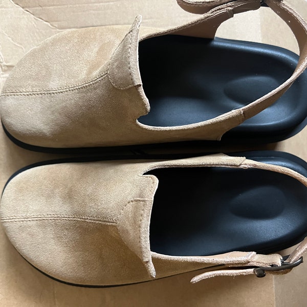 suede slip on clogs