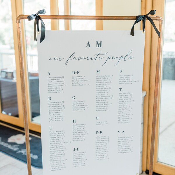 Alphabetical Wedding Seating Chart Template, Editable Table Assignment ...