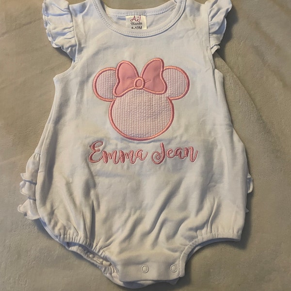 Disney Ruffle Romper, Baby Disney Outfit, Embroidered Pink Seersucker ...