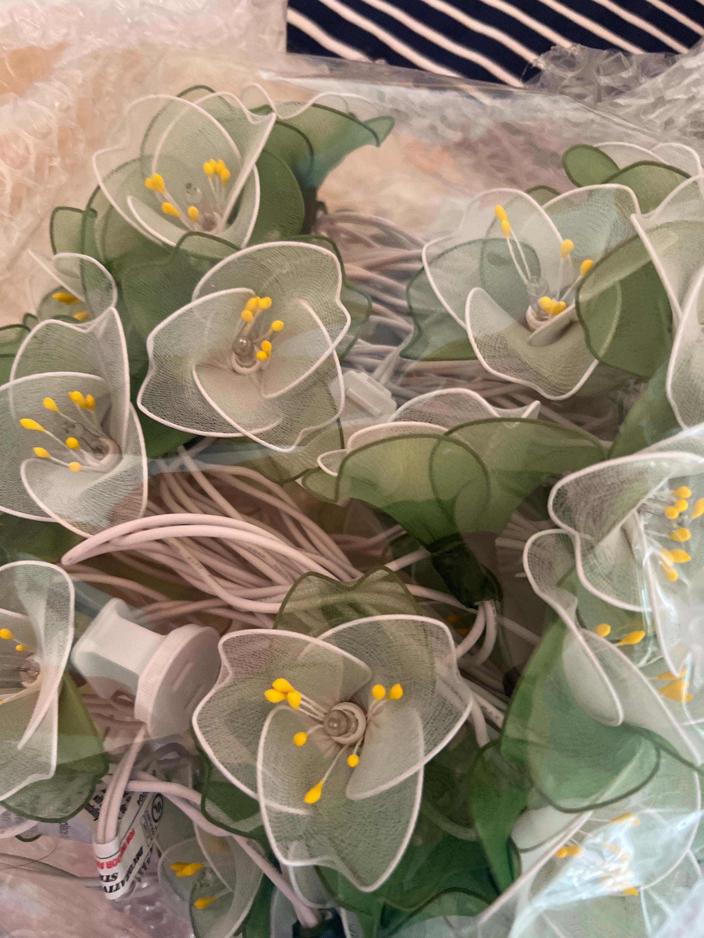 Handmade white and green flower string lights for patio,wedding,party and Decoration, fairy lights (35 UL Warm lights)