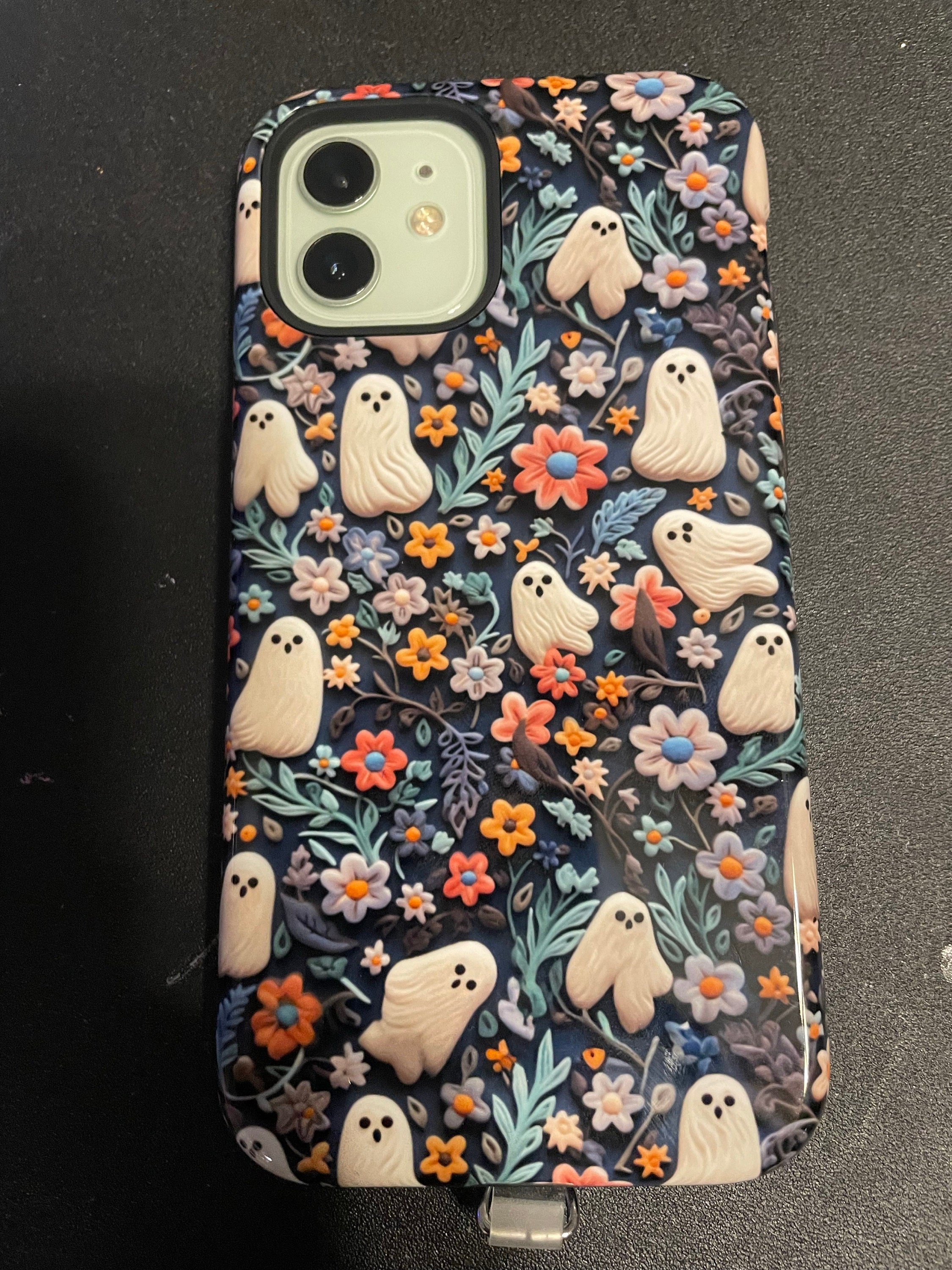 Ethereal Clay Effect Ghosts and Flowers Phone Case | Spooky Ghosts Floral Phone Case | Cute Halloween | MagSafe | iPhone | Pixel | Samsung