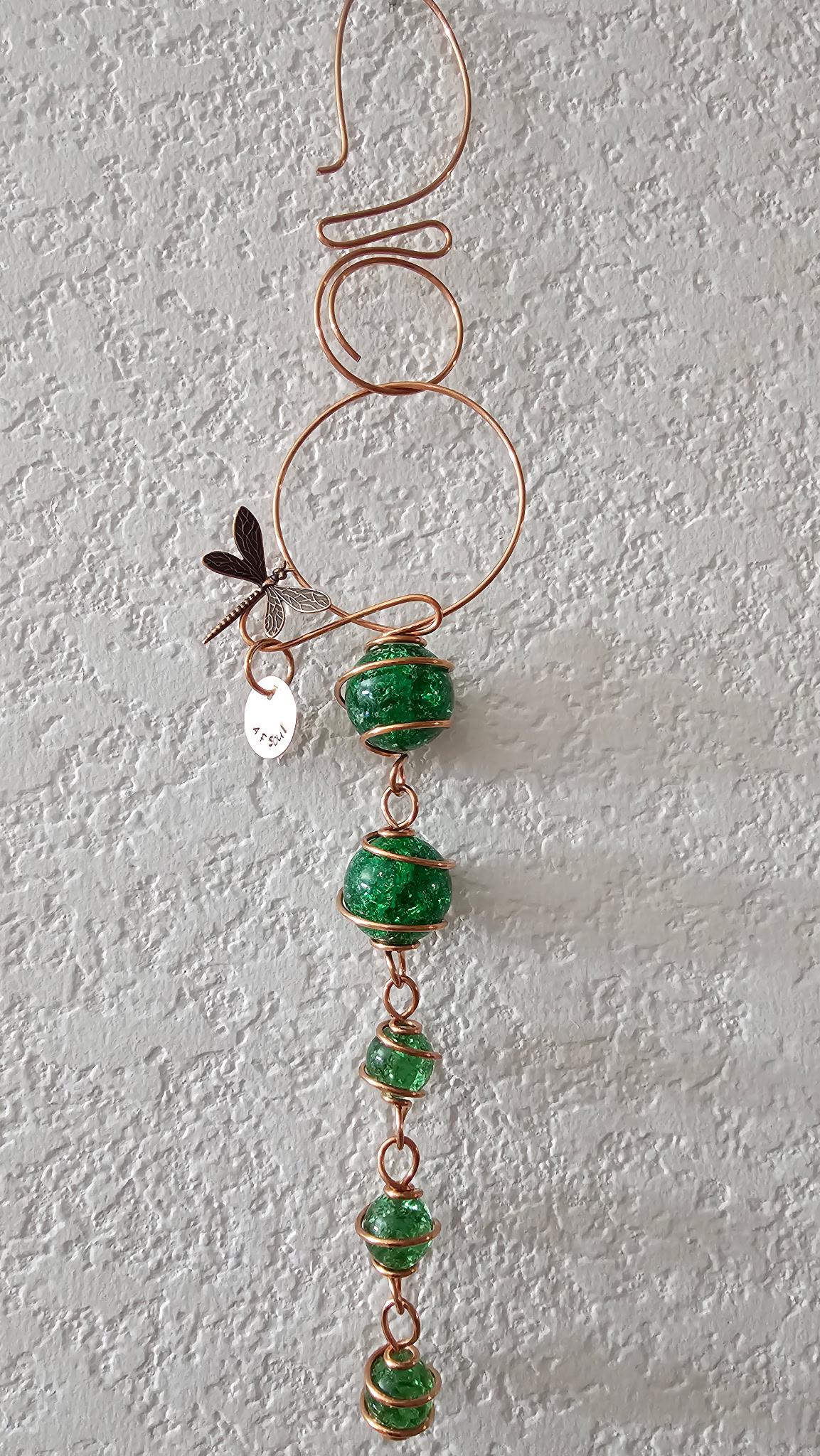 Dragonfly suncatcher, glass jeweled garden art, outdoor decor, butterfly sun catcher, outdoor copper art, plant gift, mothers day
