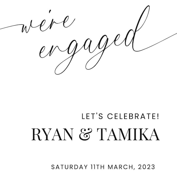 Engaged Word Script Engagement Party Sign Template Minimalist, Elegant Script We’re Engaged ...