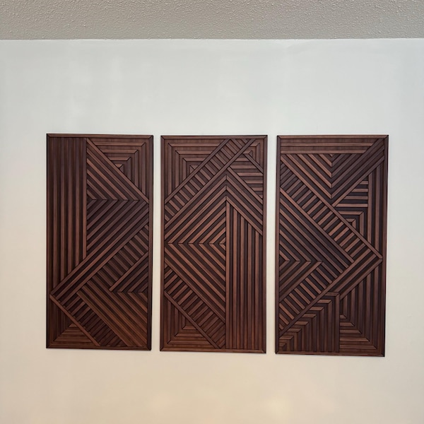 Set of 3 Large Modern Wood Wall Hangings | Modern Wood Wall Art Set ...