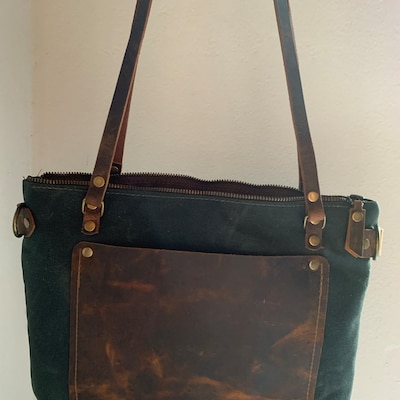 The Classic Waxed Canvas Bag Tote Bag With Leather Pocket Crossbody Bag ...