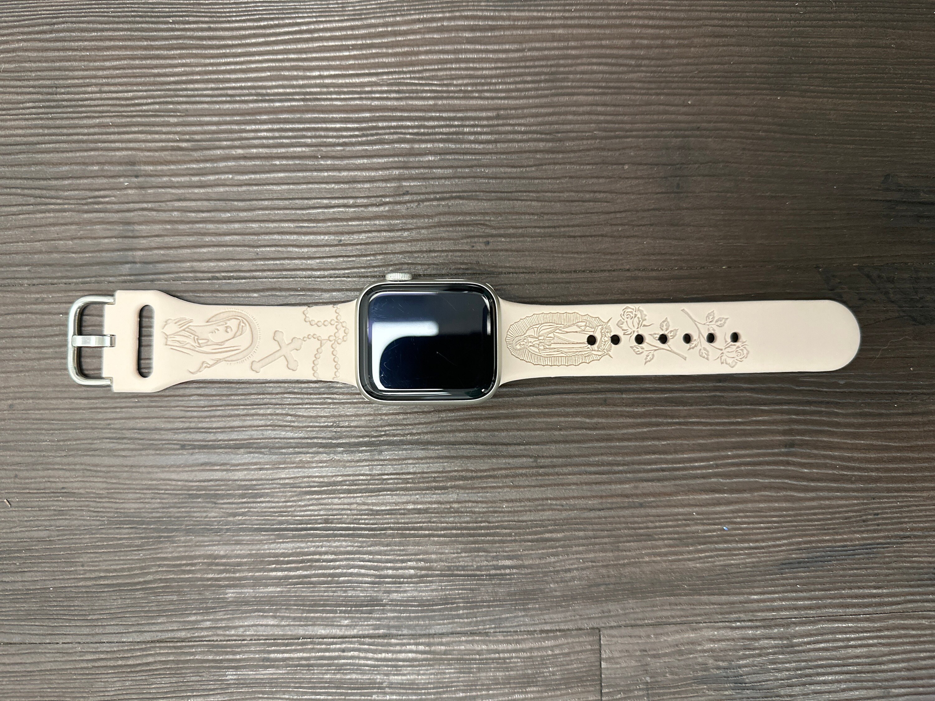 SuperLugano Virgin Mary with Cross Watch Band compatible with Apple Watch iWatch Band Silicone Watch 38/40/41 42/44/45 Strap Laser Jesus God