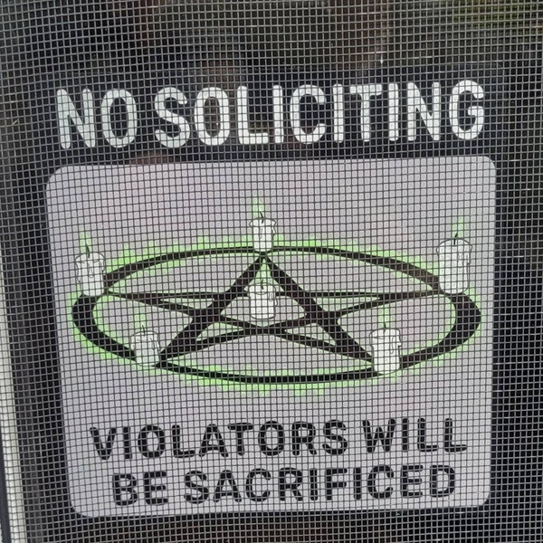 No Soliciting Sign Window Cling Goth (violators Will Be Sacrificed ...
