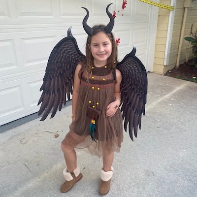 Child Young Maleficent Inspired Full Costume Includes Horns Wings Dress ...