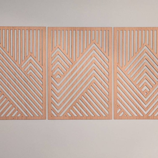 Mountain Wood Wall Art Panels Set of 3 Geometric Wooden Artwork - Etsy