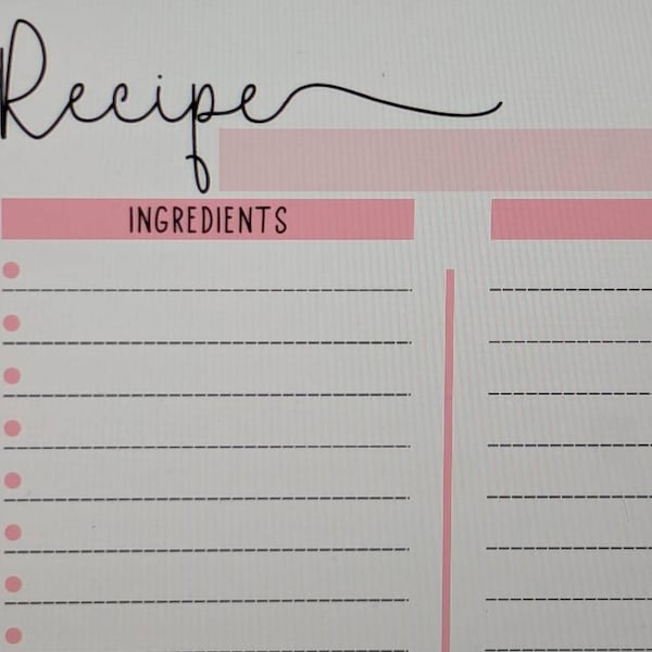 Printable Recipe Template Blank Cookbook Pages Pdf Etsy