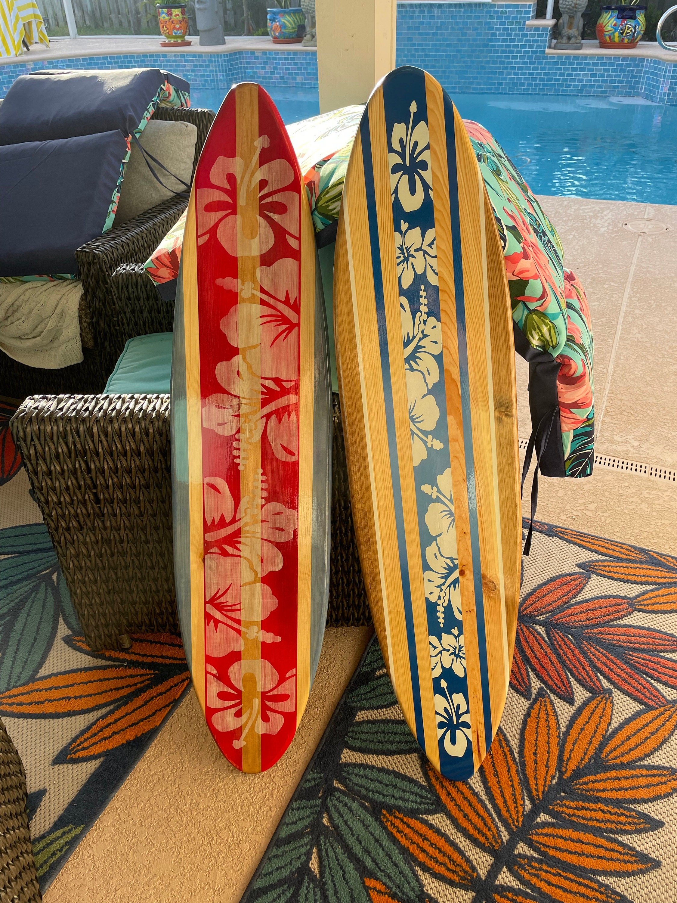 Vintage Red Distressed Surfboard Wall Art Decor Customizable