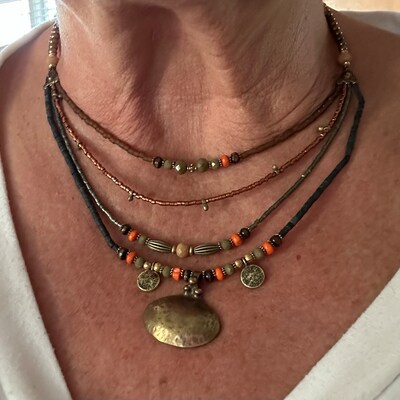 KELITCH Women's Boho Pearl Strand Necklace - Stackable Turquoise Beaded Collar - View #11