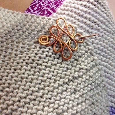 Looping Celtic Crossed Knots Copper Shawl Pin, Hair Pin, Scarf Pin ...