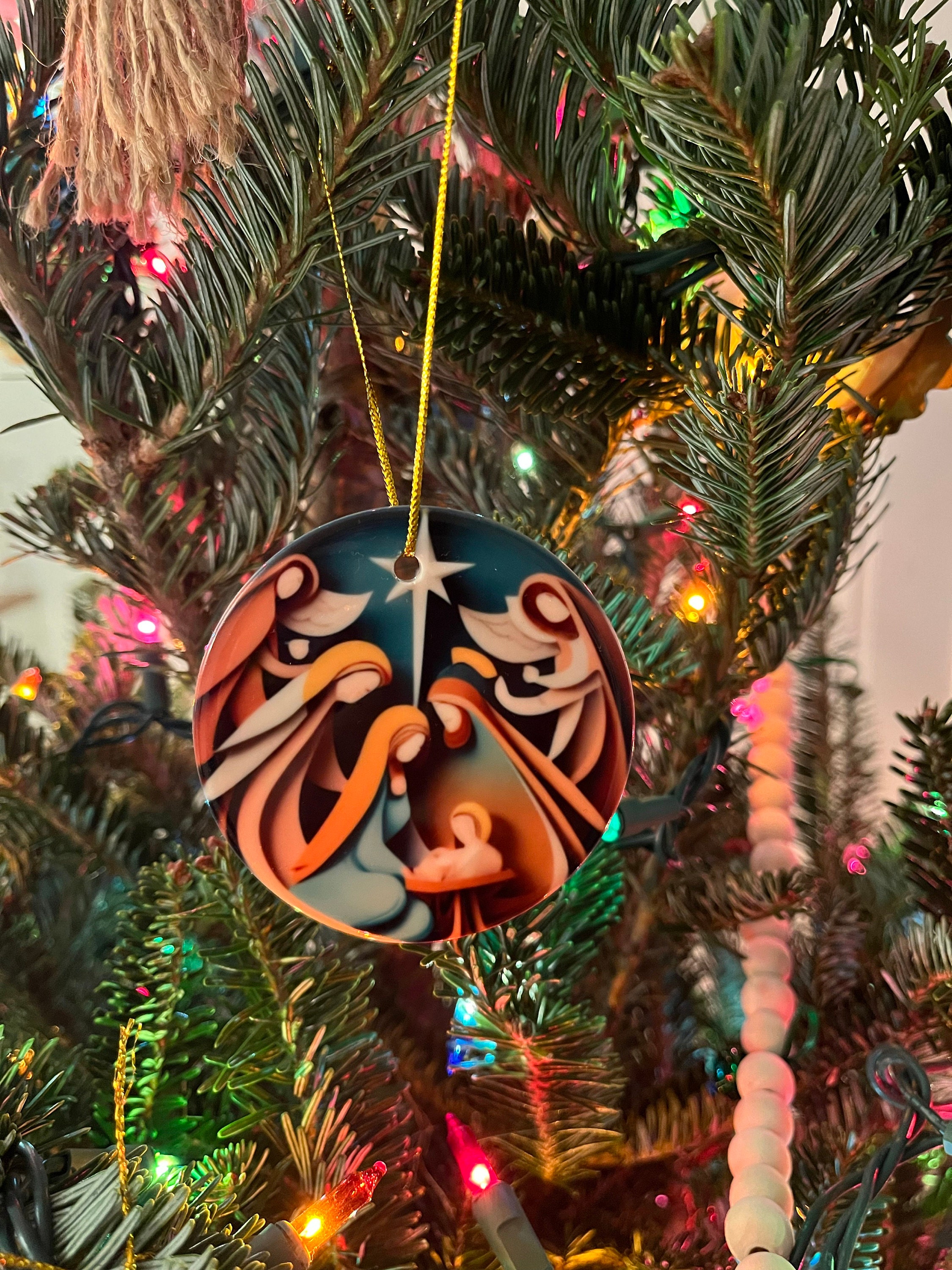 Nativity Christmas Ornament, Christmas Holiday Decorating, Jesus Ornament, Unique Christmas Decoration, Colorful Christmas Ornament