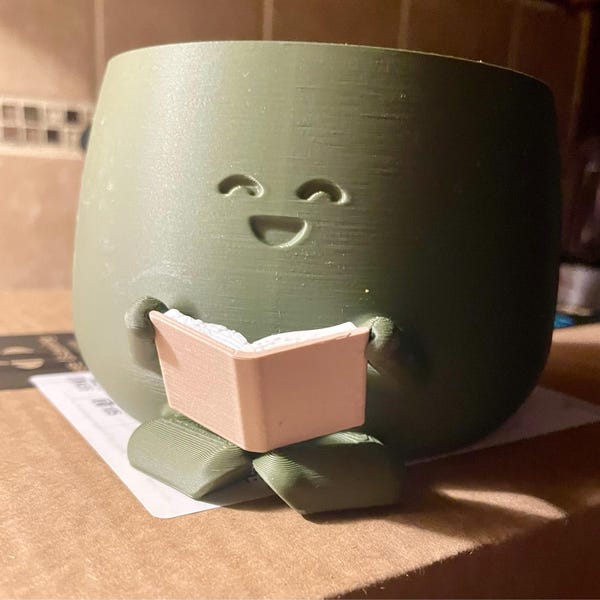 Cute Planter Book, Book Lover Gift, Unique Plant Pot Reading, Indoor ...