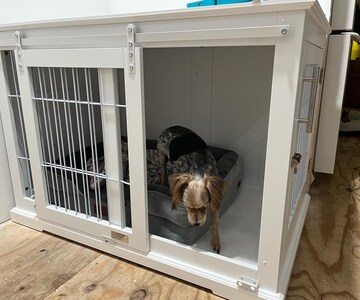Personalised Dog Crate Set In Ivory Bouclé |  Crate Bumper, Bed, Cover Set | The Ultimate Dog Den | Dog Crate Bedding