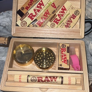 Wooden Roll Box Set: RAW Papers, Gold & Roll Mat Handmade