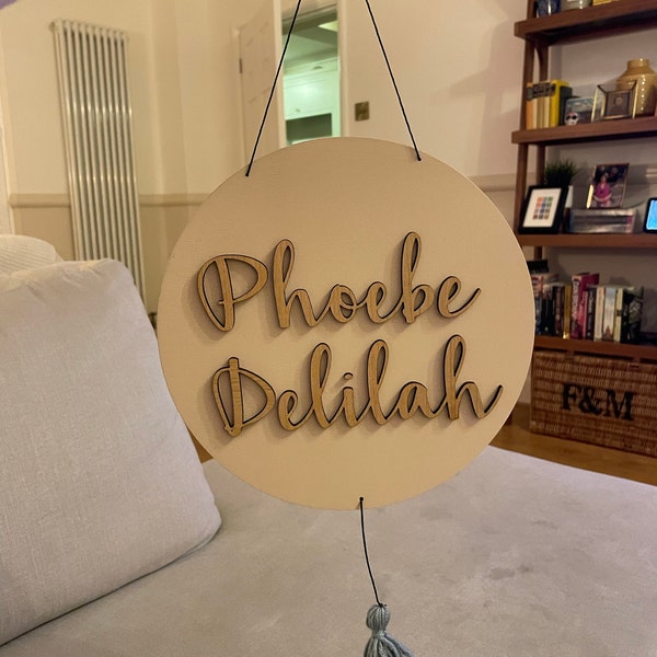 Personalised Wooden Name Sign With Wool Tassel | New Baby or ...
