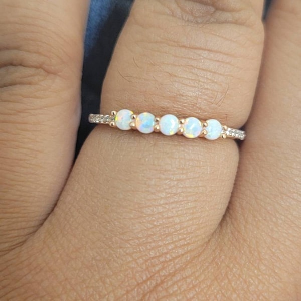 Opal Ring, Opal Stacking Ring, White Opal and CZ Ring, Gold Opal Ring ...