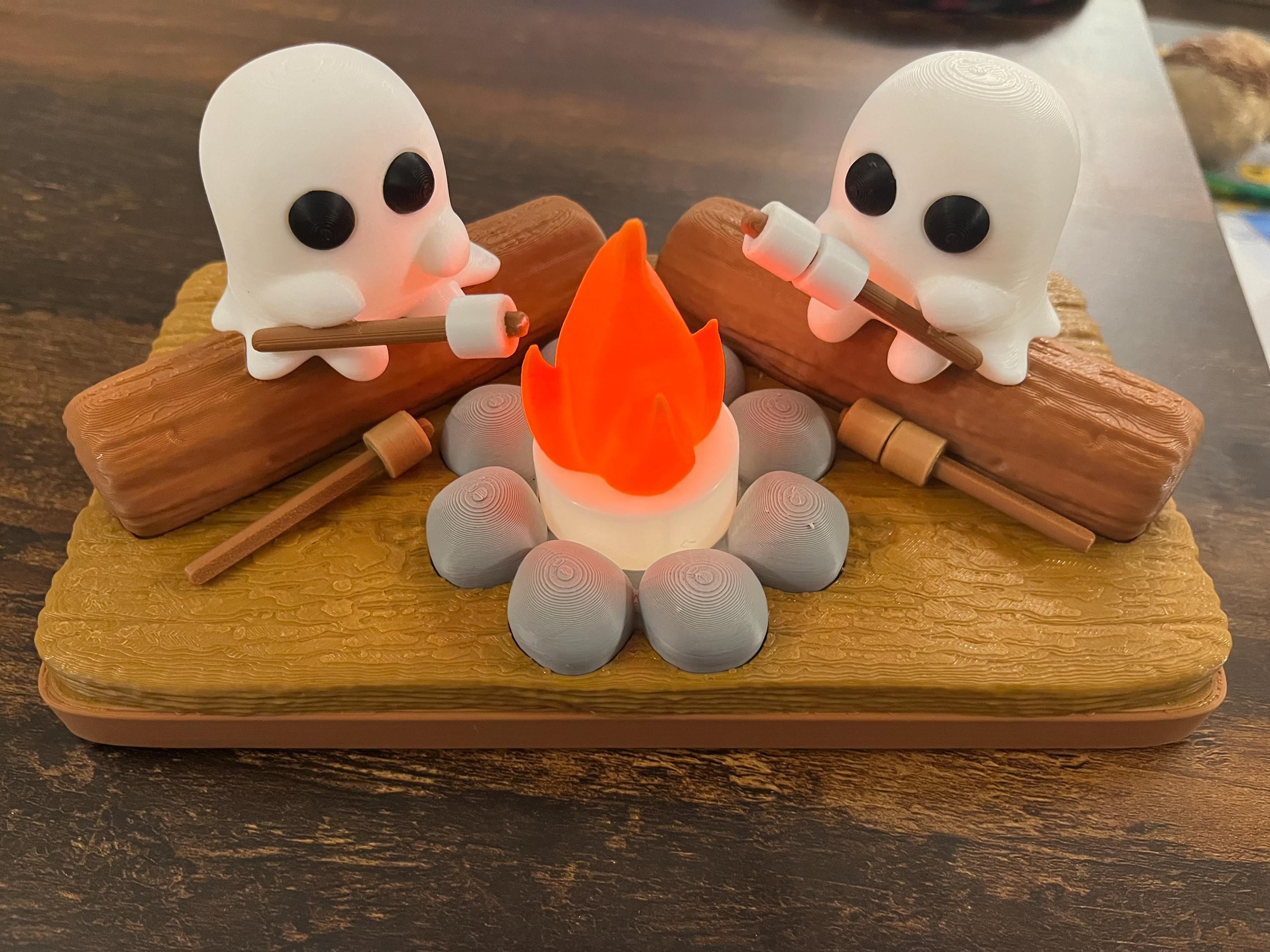 Ghost Campfire Scene with Marshmallows, Halloween Home Decor