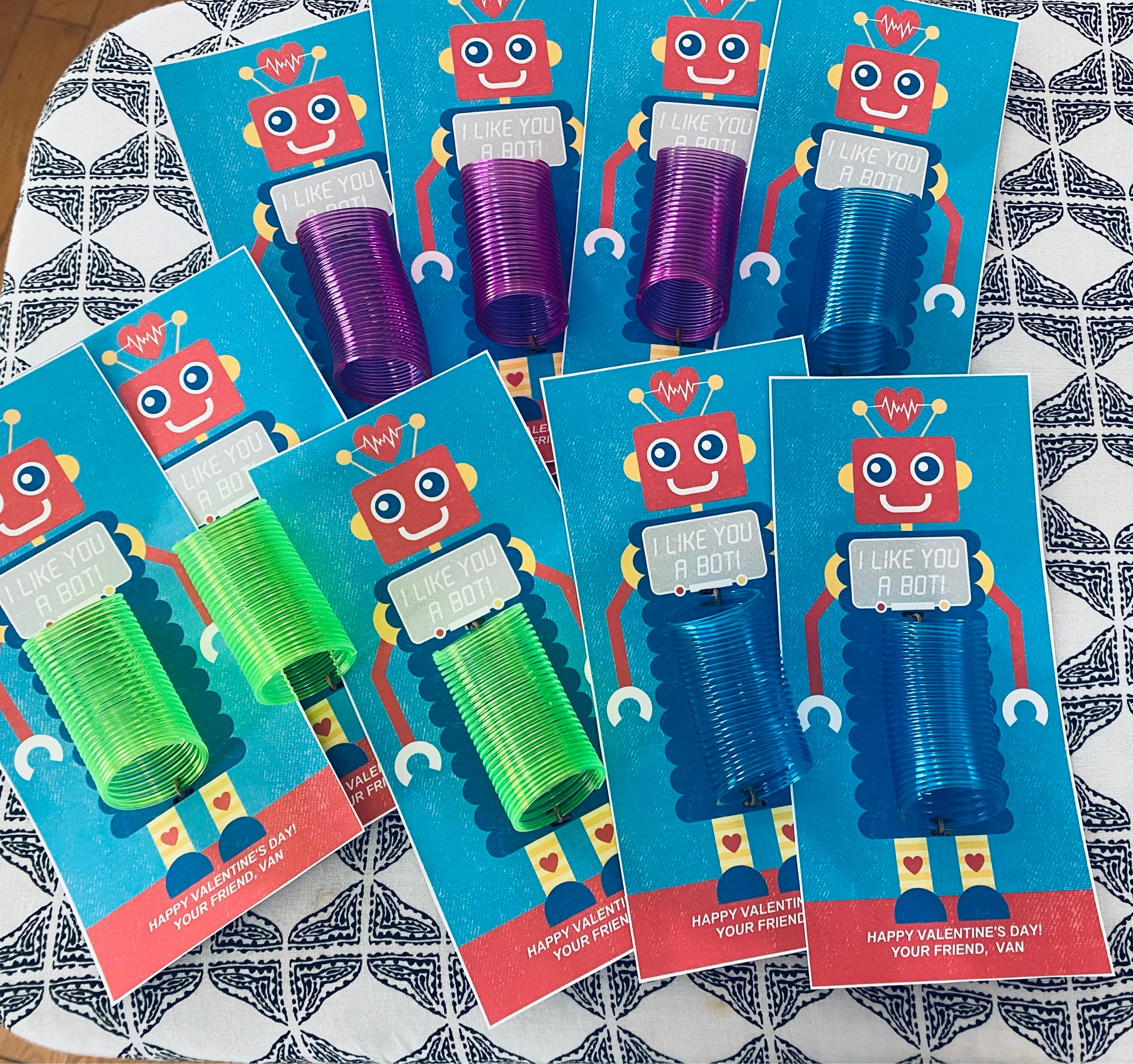 Robot kids valentine, slinky valentine, robot, school valentine, classroom valentine, printable, Just Add Confetti - INSTANT DOWNLOAD